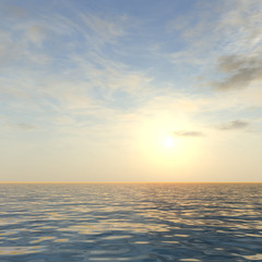 Conceptual sea water and sunset sky