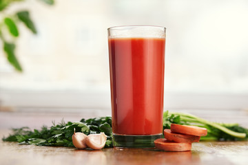 Group of different raw vegetables with tomato juice / healthy diet food lifestyle