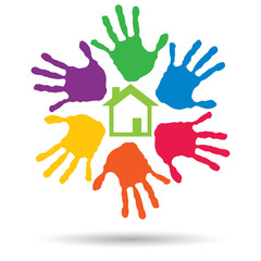 Fototapeta premium concept circle of hands, green house symbol