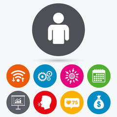 Business signs. Human and presentation board.