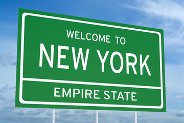 Welcome to New York state road sign