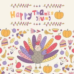 Foto op Plexiglas Cute hand drawn doodle Thanksgiving day card © nadineveresk