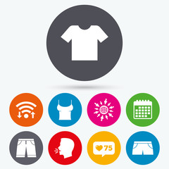 Clothes signs. T-shirt and pants with shorts.