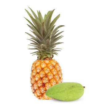 pineapple and mango isolated on white background