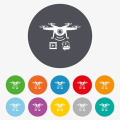 Drone icon. Quadrocopter with video camera.