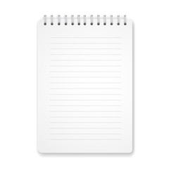 Blank vertical spiral notebook on white background illustration. 