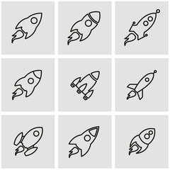 Obraz premium Vector line rocket icon set. Rocket Icon Object, Rocket Icon Picture, Rocket Icon Image - stock vector