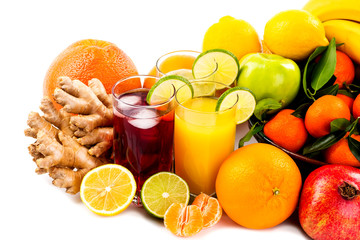 fruits on a white background.