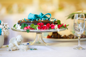 Cake on a white table