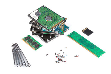 electronic scrap on white