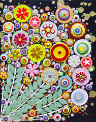 An acrylic painting on canvas of a vibrant spring bouquet. - 105871541