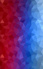 Multicolor blue, red polygonal design pattern, which consist of triangles and gradient in origami style.