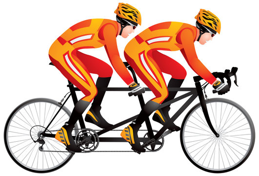 Bicycle tandem racer realistic color vector illustration, cycle race derby sport series