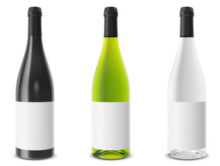 Set wine bottle isolated on white background.