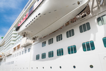 Side angle view on large cruise liner ship