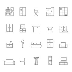 Furniture outline vector icon set. Modern minimalistic design.