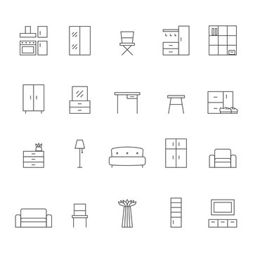 Furniture outline vector icon set. Modern minimalistic design.