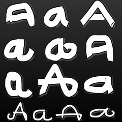 Letra a del abecedario en color blanco sobre fondo negro.