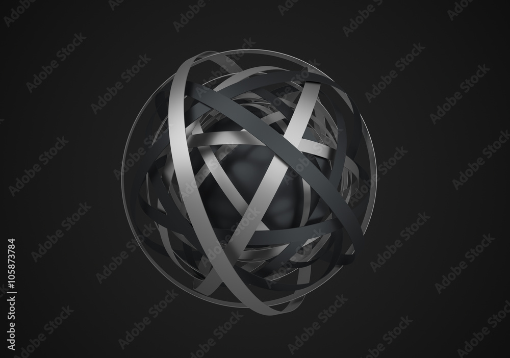 Poster abstract 3d rendering of sphere with rings in empty space. futuristic shape. surreal background.