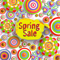 Spring sale cheer up, motivational background. Offer tag. Flower