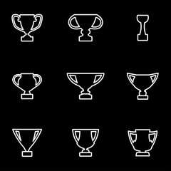 Vector line trophy icon set. Trophy Icon Object, Trophy Icon Picture, Trophy Icon Image - stock vector
