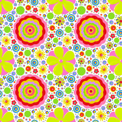 Endless, summer flowers pattern, made of acrylic, watercolor, handmade, from original canvas art. Grunge paint texture with brush stroke effect. 3d shadows.