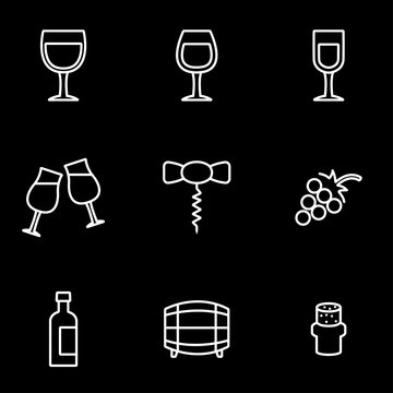 Vector line wine icon set. Wine Icon Object, Wine Icon Picture, Wine Icon Image - stock vector
