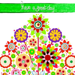 Fototapeta premium Summer flowers background, made of acrylic, watercolor, handmade, from original canvas art. Grunge paint texture with brush stroke effect. 3d shadows.