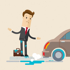 Manager or employee is unlucky. A car splashed a man in a suit  with mud.  Illustration, vector EPS 10 