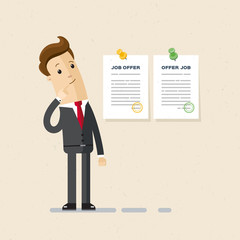 Manager received  two job offers and chooses. Illustration, vector EPS 10