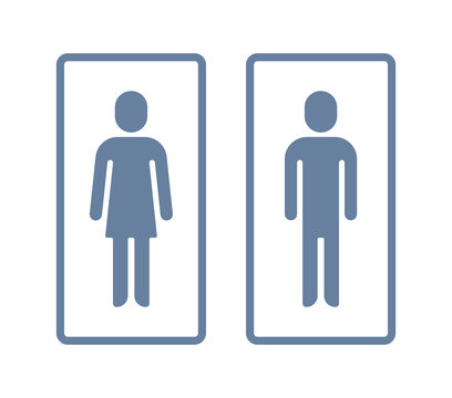 Man and lady toilet sign. Wc or toilet vector icon with a frame. Style is bicolor flat symbol, cyan and blue colors, rounded angles, white background.