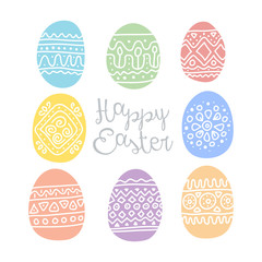 Happy Easter egg hand drawn. Greeting card templates with Easter eggs, isolated on white background. Ornament, decor, colorful, different colors. Illustration, vector EPS 10