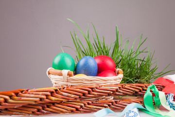 Easter colored eggs in the basket