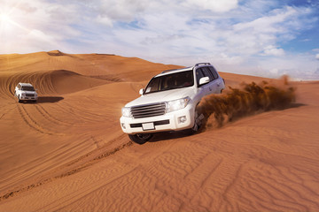 Desert Safari with SUVs - obrazy, fototapety, plakaty