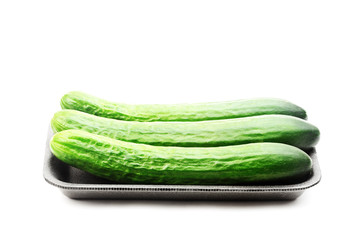 Pack of cucumbers isolated on white background