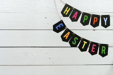 Happy easter banner lettering. Holiday postcard template. Space for text, copy.