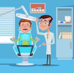 Dentist and patient. Vector flat illustration