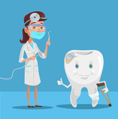 Dentist and tooth. Vector flat illustration