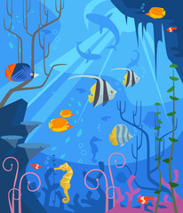 Fototapeta na wymiar Underwater. Vector flat cartoon illustration