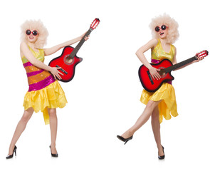 Young singer with afro cut and guitar