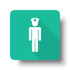 Flat white Doctor web icon on green button with drop shadow