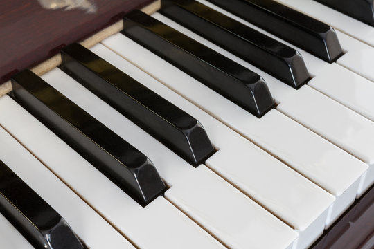 Close-up of Piano keys from a diagonal perspective