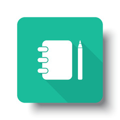 Flat white Note Book web icon on green button with drop shadow