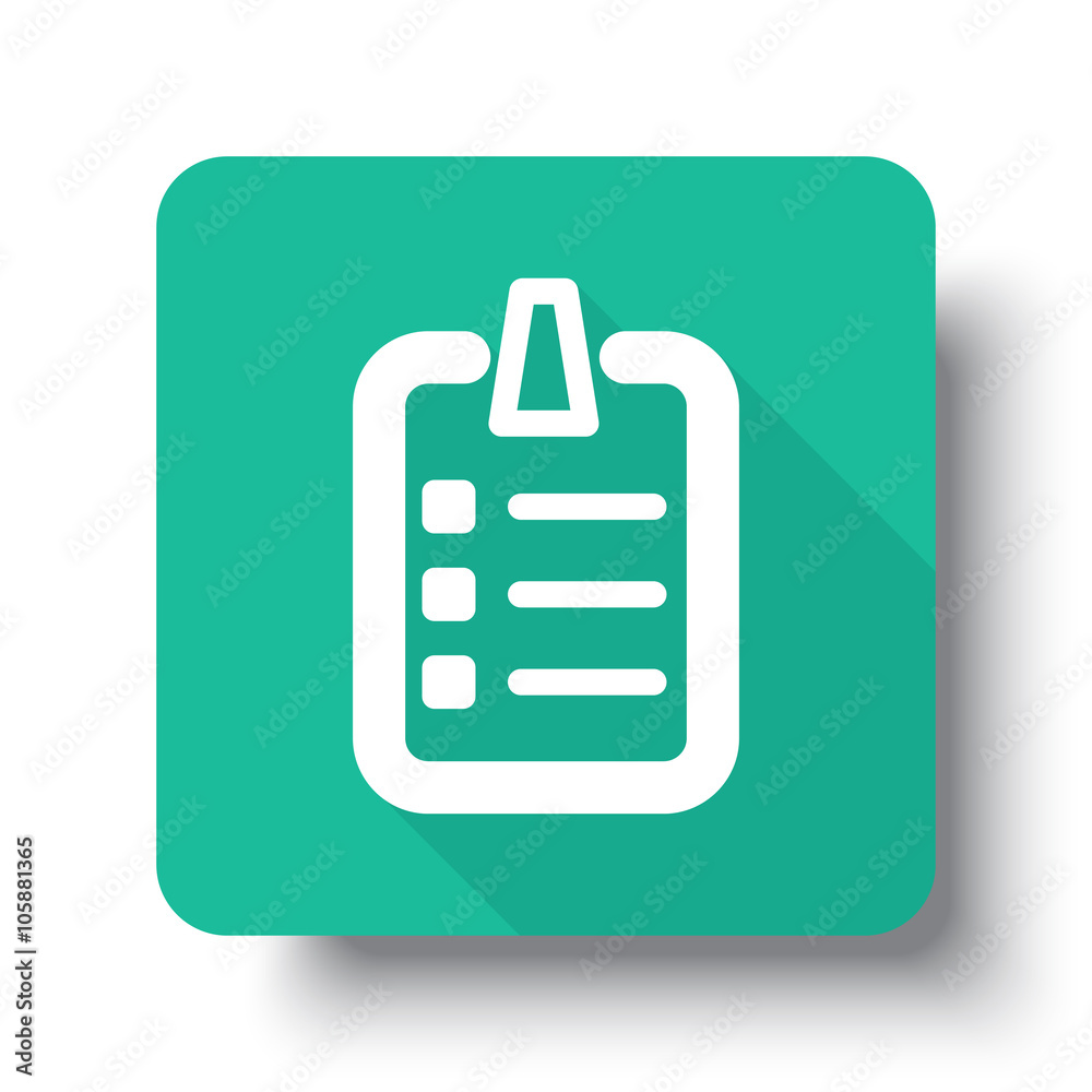 Wall mural flat white checklist web icon on green button with drop shadow