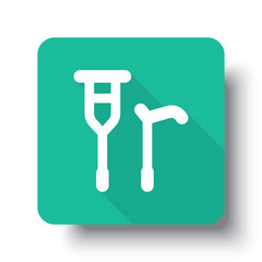 Flat white Crutch Cane web icon on green button with drop shadow