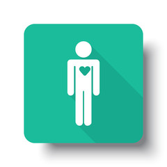 Flat white Heart web icon on green button with drop shadow