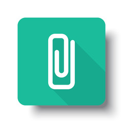 Flat white Paper Clip web icon on green button with drop shadow
