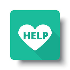 Flat white Defibrillator  web icon on green button with drop sha