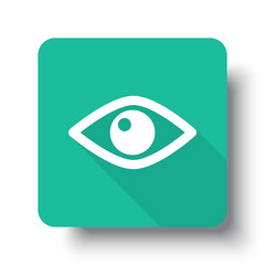Flat white Eye web icon on green button with drop shadow