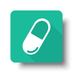 Flat white Pill web icon on green button with drop shadow